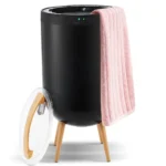 Side view of electric towel warmer bucket showing ambient mood light and speaker grille