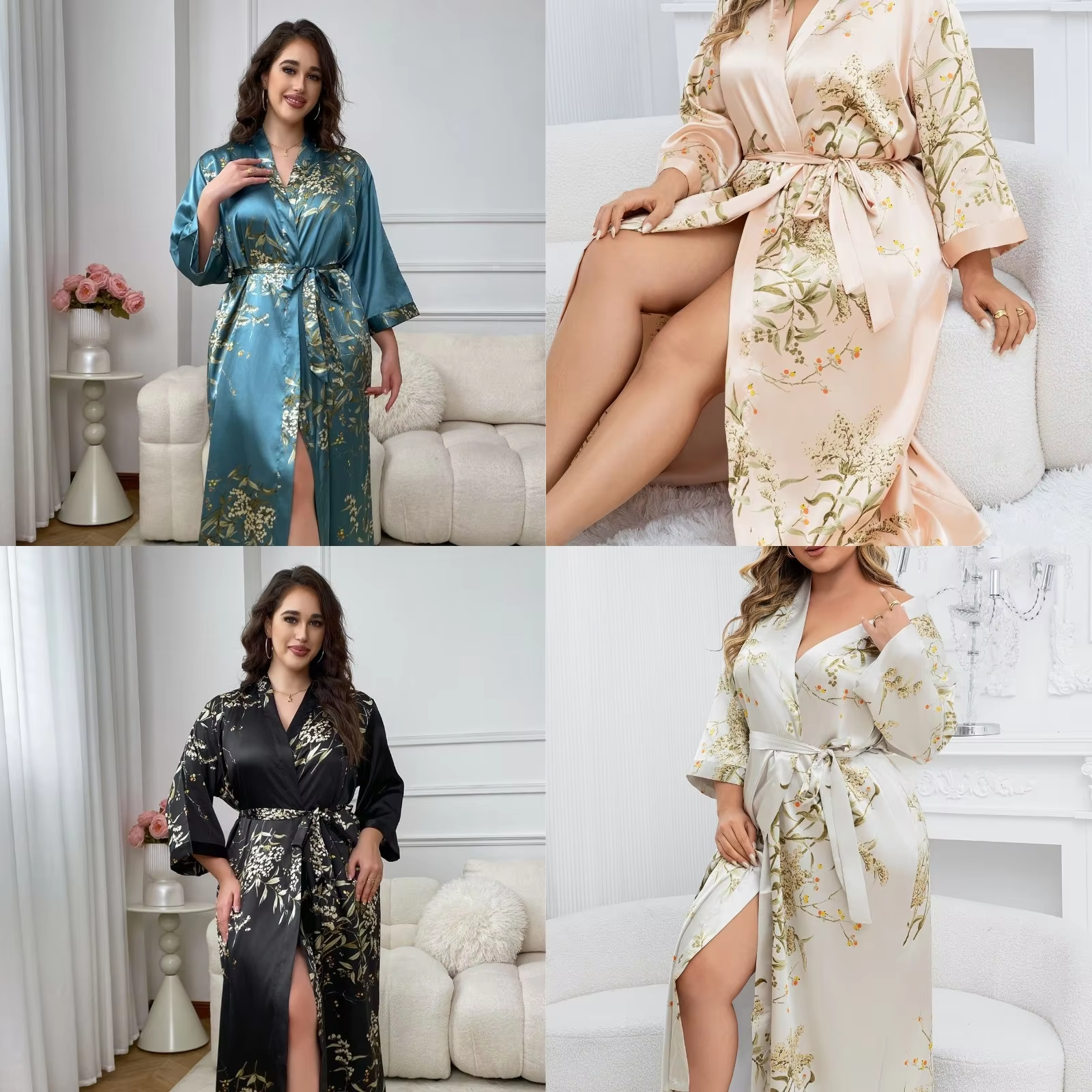 Womens Floral Robe Oversized Soft Lightweight Summer Loungewear Nightdress