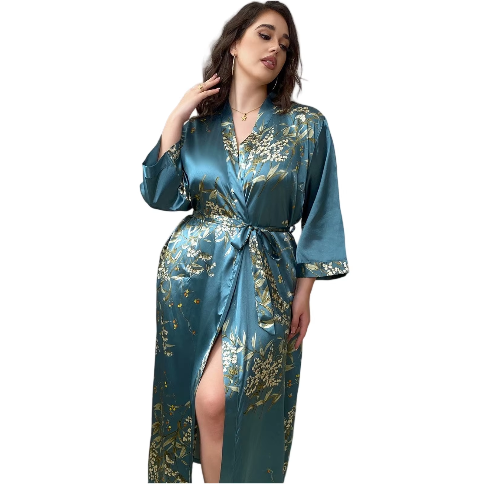 Womens Floral Robe Oversized Soft Lightweight Summer Loungewear Nightdress