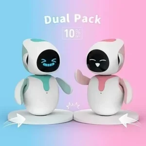 Desktop virtual pet robot AI companion side view showing full body design