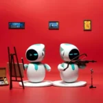 Smart robot companion with voice AI showing desktop virtual pet interaction mode