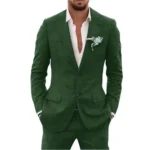 Mens linen suit beach casual wedding tuxedo shown on model full length view