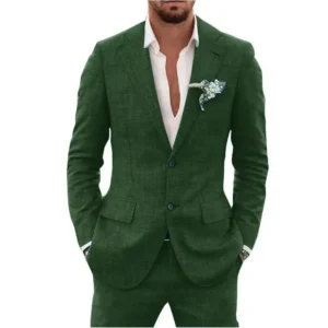Mens linen suit beach casual wedding tuxedo shown on model full length view