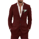 Linen mens suit single breasted elegant formal two piece set side view