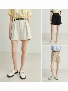 FSLE minimalist white shorts women waistband and belt detail