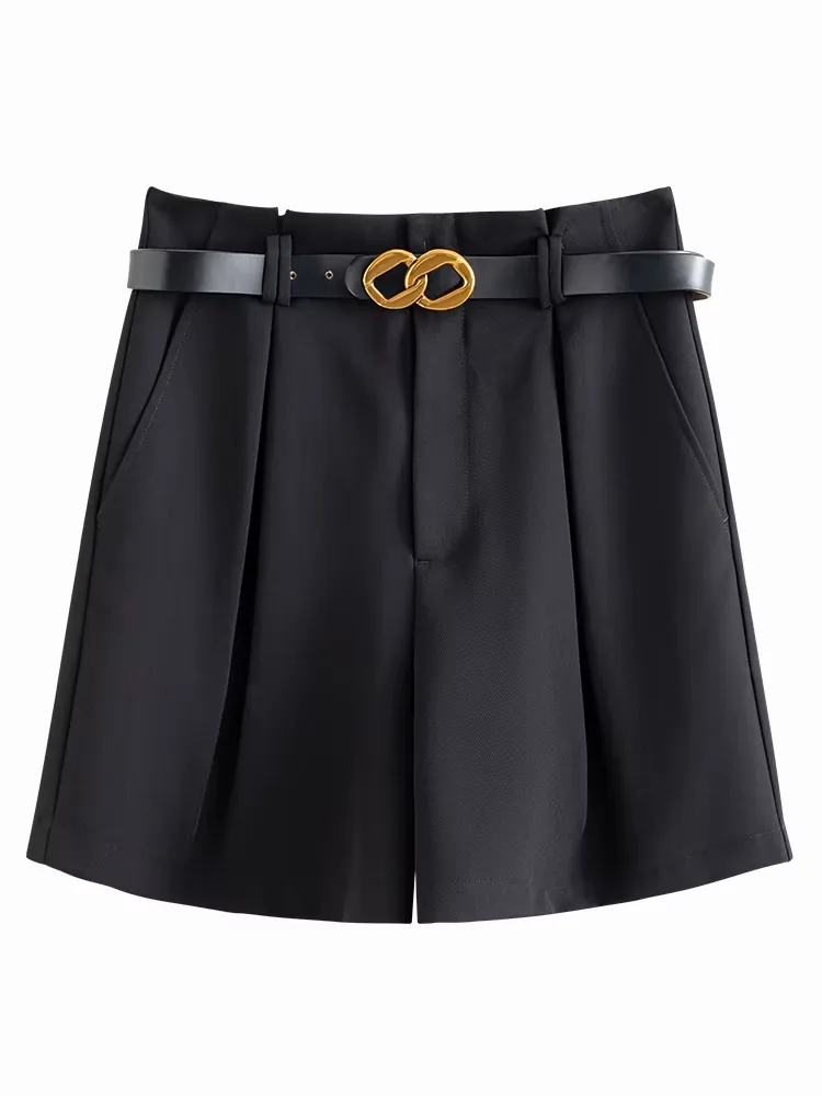 FSLE white shorts women back view high waist design