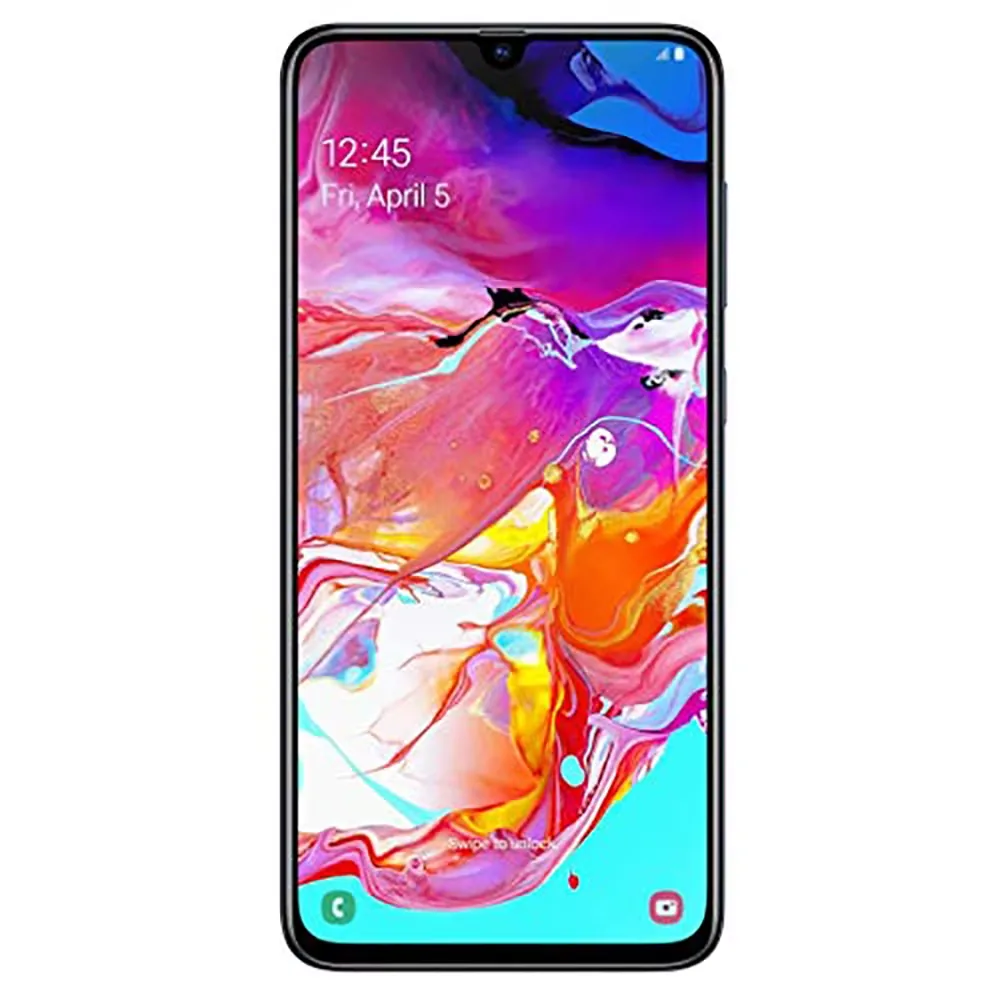 Samsung Galaxy A70 showing 6.7 inch display NFC Android global version front view