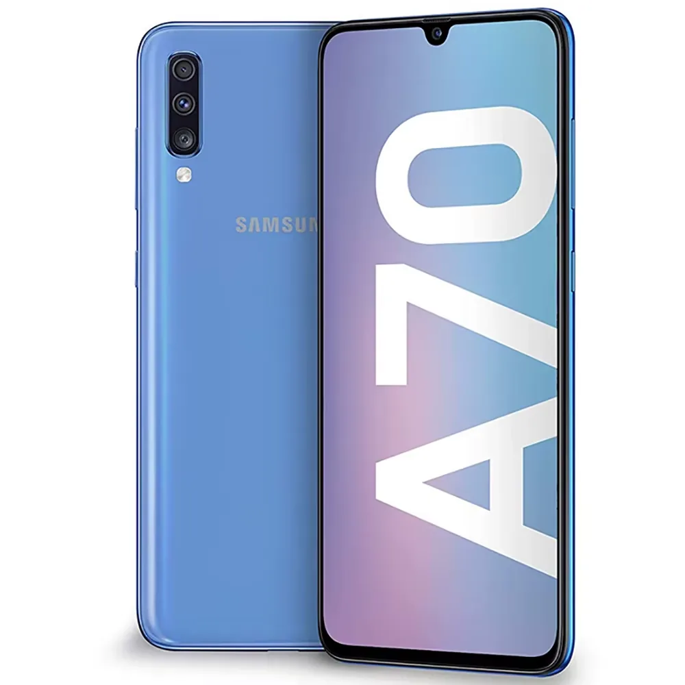 Samsung A70 unlocked dual SIM smartphone showing 32MP camera back panel