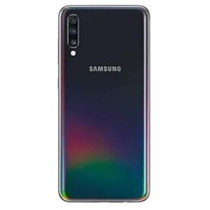Samsung Galaxy A70 unlocked smartphone 32MP camera 4500mAh battery on white background