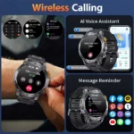 Mens smart watch side profile showing large screen and Bluetooth sports functionality