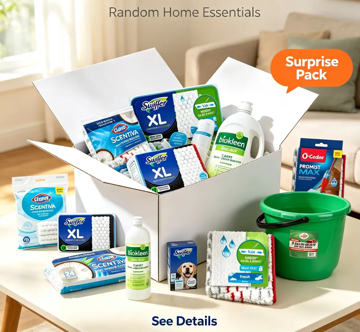 Household cleaning supplies blind box mystery gift showing random floor cleaning items